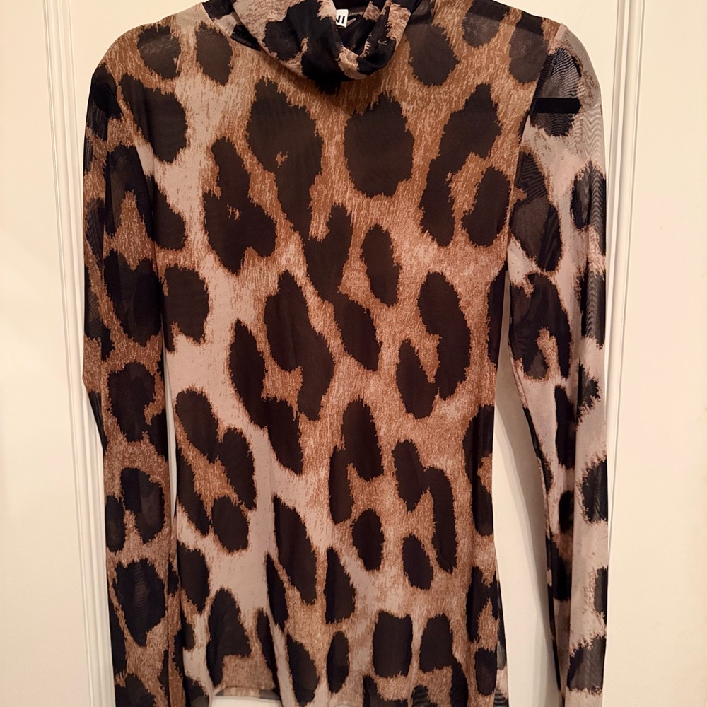 Ganni Brown and Black sheer Patterned Turtleneck